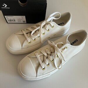 NEW Chuck Taylor All Star Lift Platform Golden Hits / leather / size 8 / egret